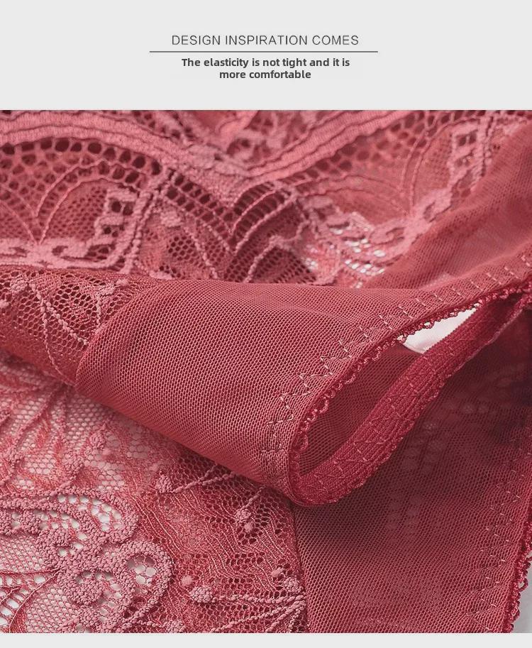Red Lace Mid-Waist Sexy Panties for Women, Plus Size, Seamless Design