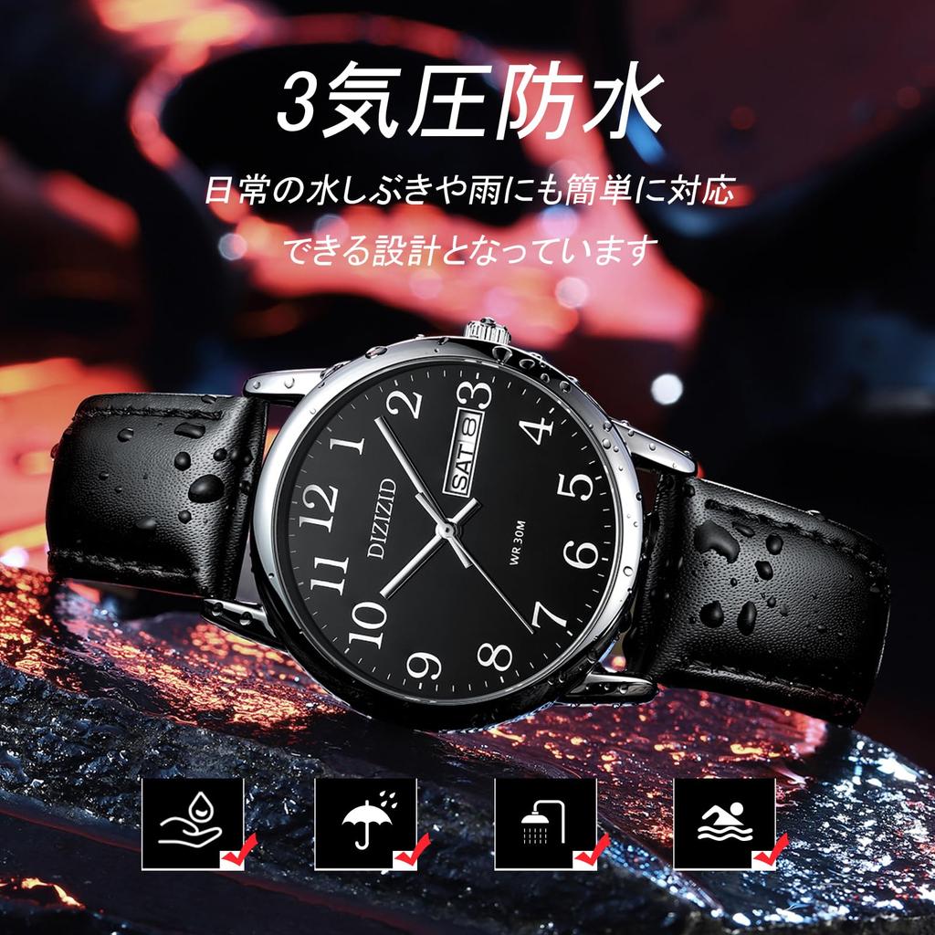 DIZIZID Men's Analog Waterproof Watch with Leather Strap, Simple, Popular, Stylish, Business, Classic Design, Slim Dial with Date and Day Display,