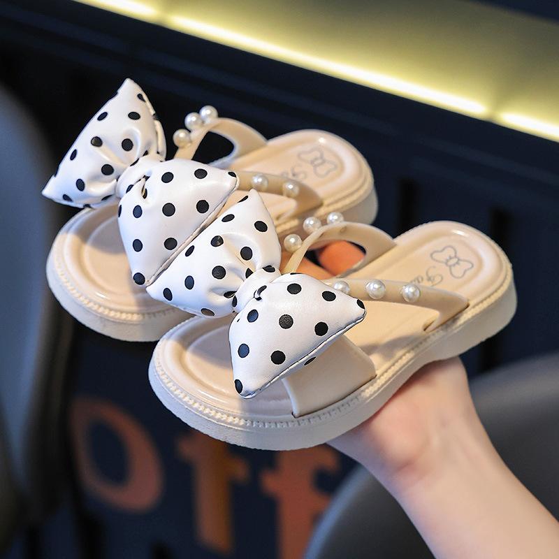 Girls' Summer Slippers for Toddlers, Indoor Non-Slip Home Slippers for Girls, Children's Bowknot Parent-Child Sandals, New Model