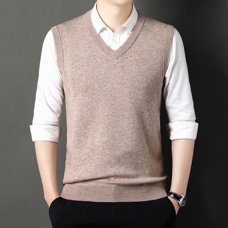 Men's 100% Pure Wool Thickened V-Neck Vest for Autumn/Winter