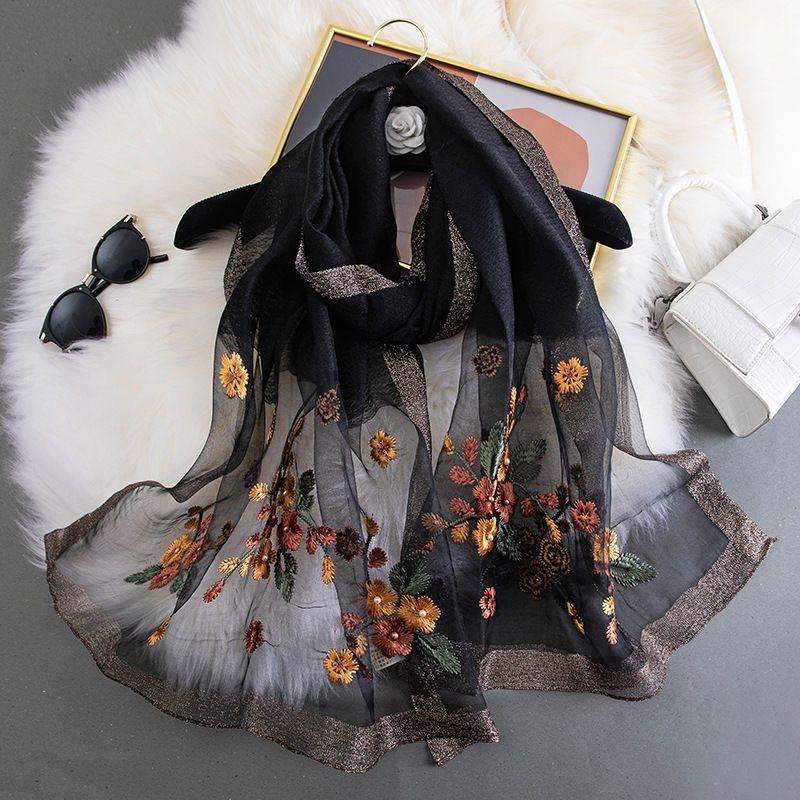 Seide Seide Schal Damenwolle Bestickt Begonien Schal Lang Frühling Und Herbst Mode Mittelalte Mutter Sommer Sonnenschutz Schal