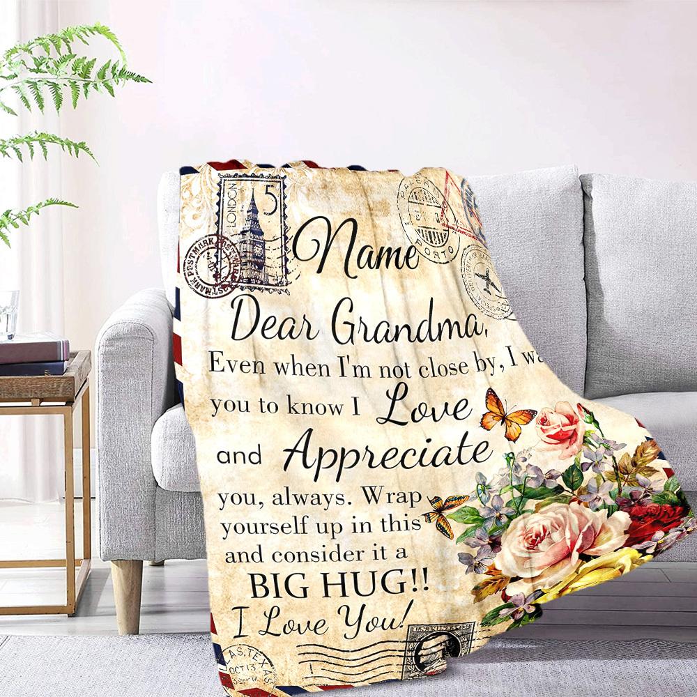 Love And Appreciation A Message For Grandma Throw Customizable Blanket Text Soft Warm Cozy Versatile For Sofa Couch Office Bed Picnics Four Seasons
