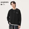 Gxg.jeans Men's Letter Embroidered Mock Layer Half-Placket Sweatshirt