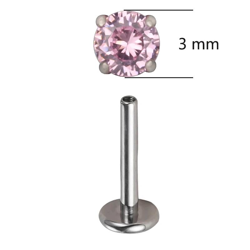 ASTM F136 Titanium PIERC Ear Lip Studs with circular CZ Top Labret Nose Stud Threaded Earrings Multi size Body Piercing Jewelry