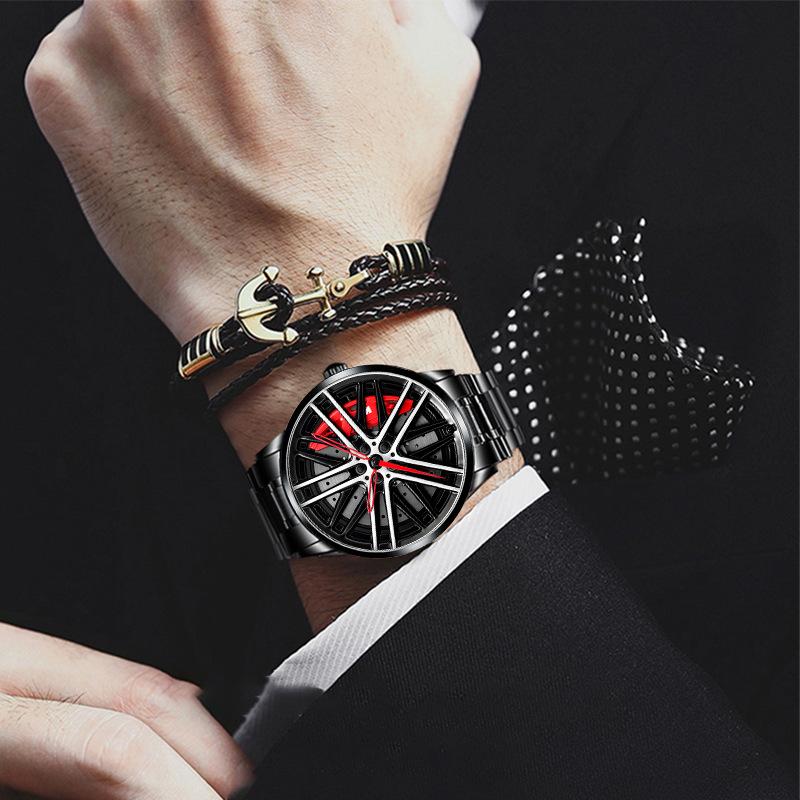 SVJ Genuine Car Wheel Hub Men's Watch Three-dimensional Brake Hollow Personality Dial Sports Car Modified Black Technology Waterproof
