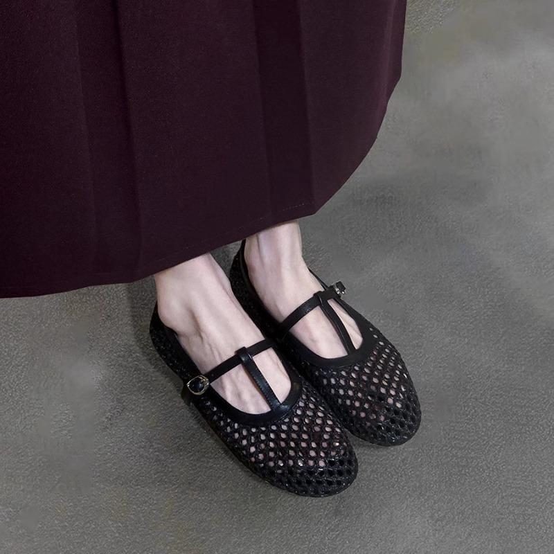 Fashion Summer New Female Buckle Strap Footwear Ladies Flats Mary Janes Shoes Fashion Mesh Shallow Women Ballet Flat Shoes Zapatos Mujer