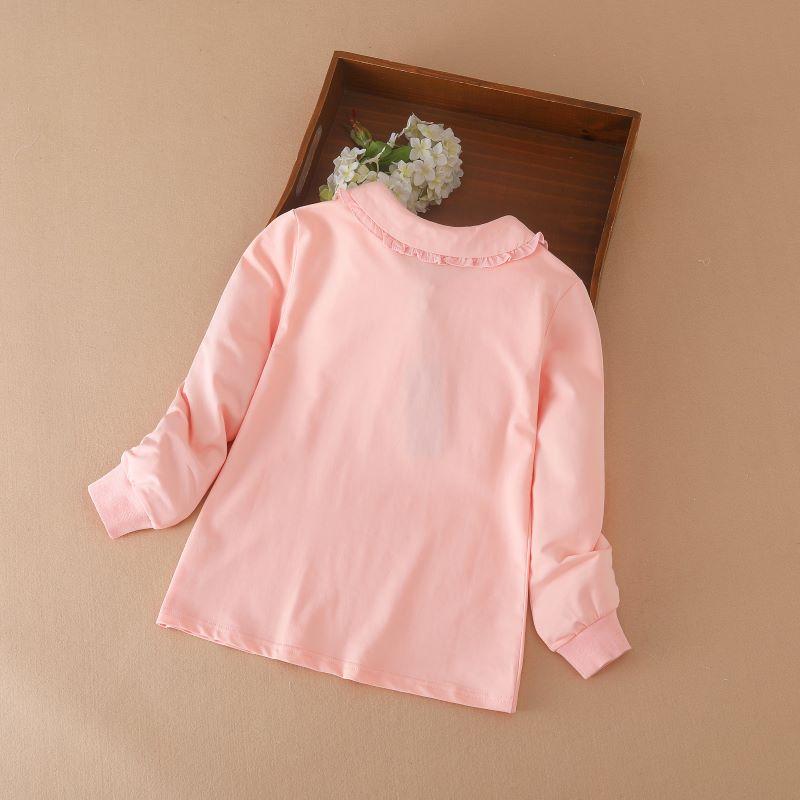 Meninas Camiseta de manga comprida Crianças Camisa polo Cor sólida Algodão Bebê Gola virada para baixo Top com laço bonito 6-14 anos Primavera Outono Crianças Roupas bonitas