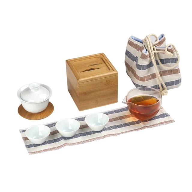 Ceramic Gaiwan Teacups Chinese Tea Pot Portable Travel Set белый