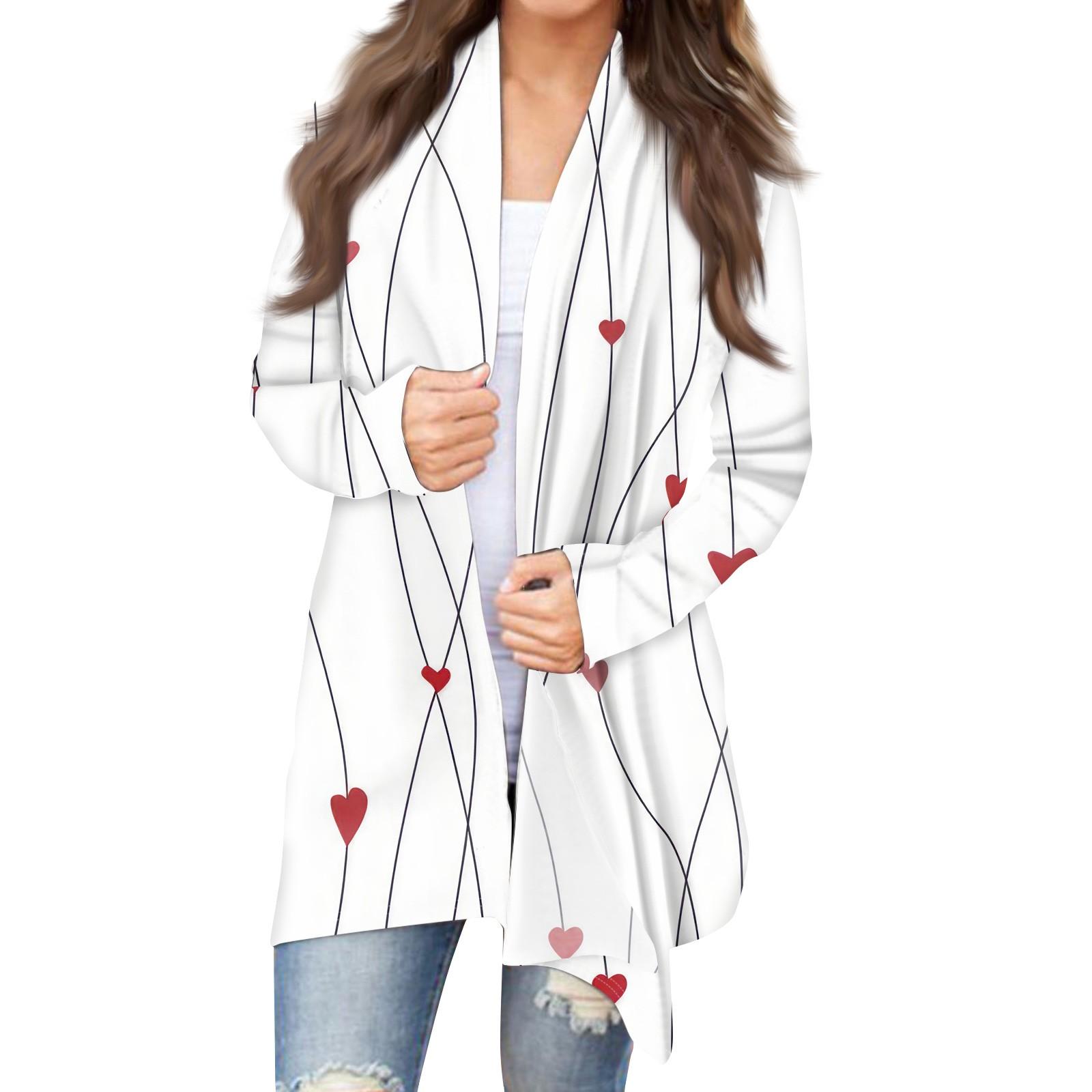 

Женская модная повседневная куртка-кардиган средней длины с принтом, пальто XXXL белый