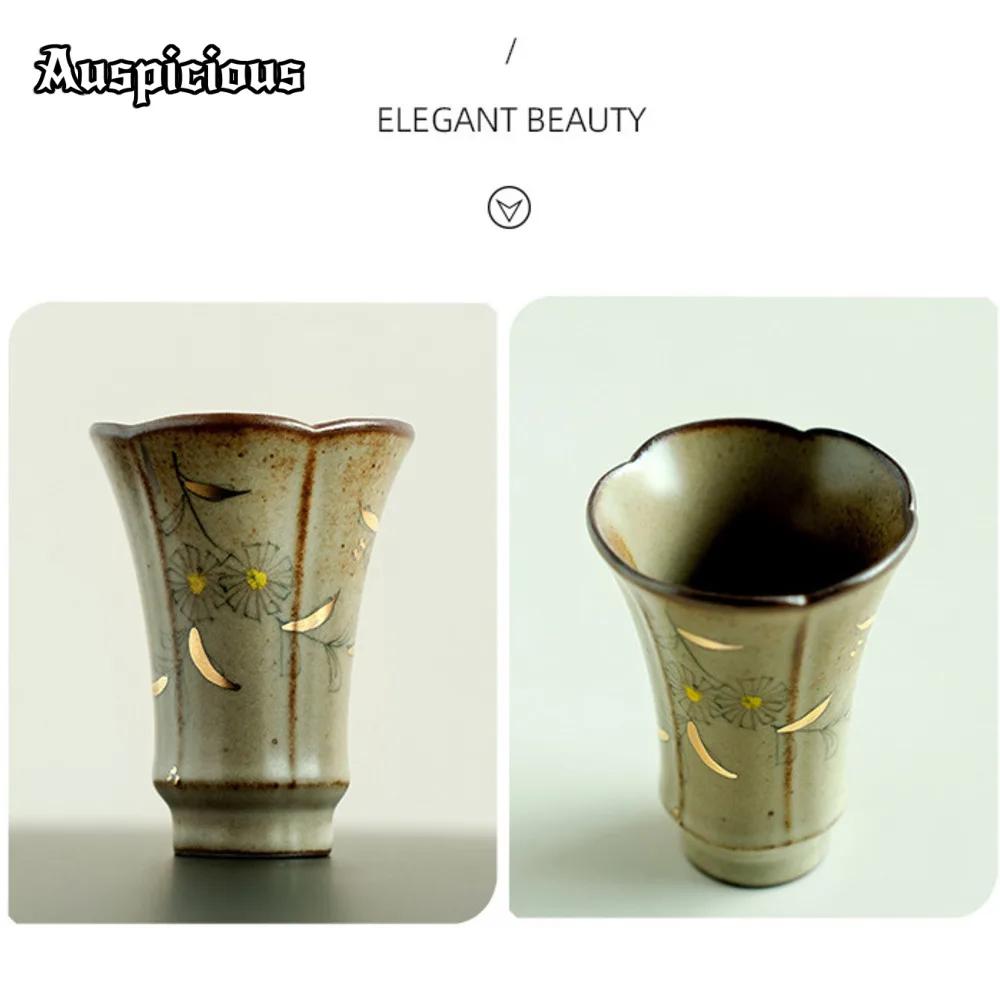 35ml Hand-painted Small Daisy Teacup Outline in Gold Jug Master Cups Teabowl Fragrance Cup Kung Fu Tea Household Tea Items Craft