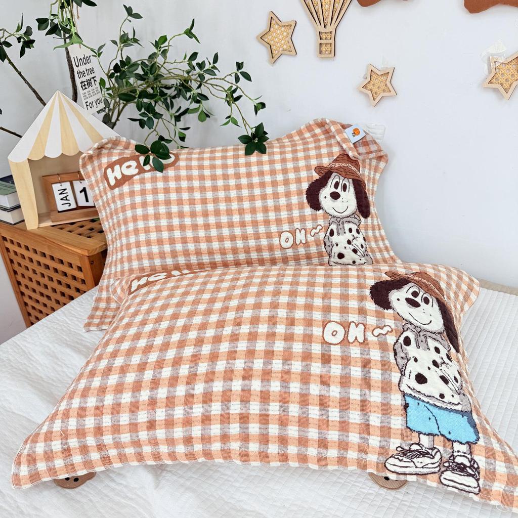 Cartoon Cotton Gauze Pillowcase Set: Soft, Breathable, Sweat-Absorbent Pillow Covers.