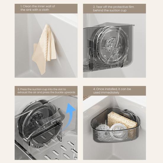 Sink Strainer Basket Sponge Holder with Suction Cup Triangle Design Easy to Install Multifunctional Storage Rack Drainer Basket