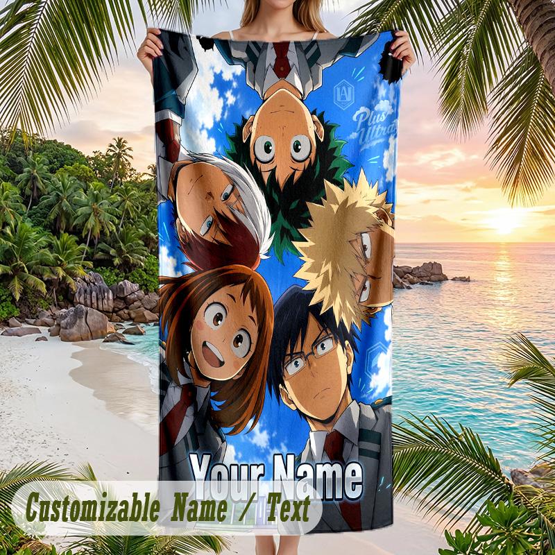 My Hero Academia Beach Towel, Personalized Custom Name Text, Quick Dry Large Absorbent Towel For Beach Pool