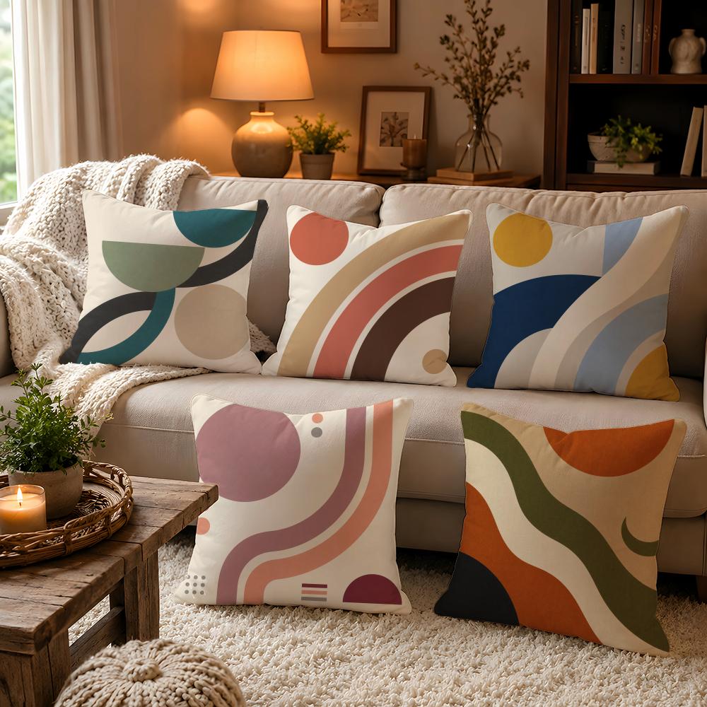 Boho Abstract Shapes Pillow Case Organic Short Plush Cushion Covers Breathable Washable WrinkleResistant