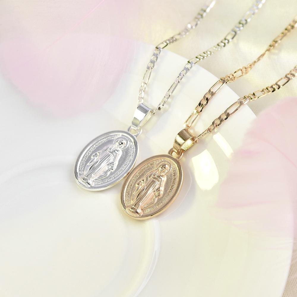 Ahmed Gold Silver Virgin Mary Dainty Medallion Necklace for Women Fashion Mother Mary Necklace Pendant Religious Catholic Gift
