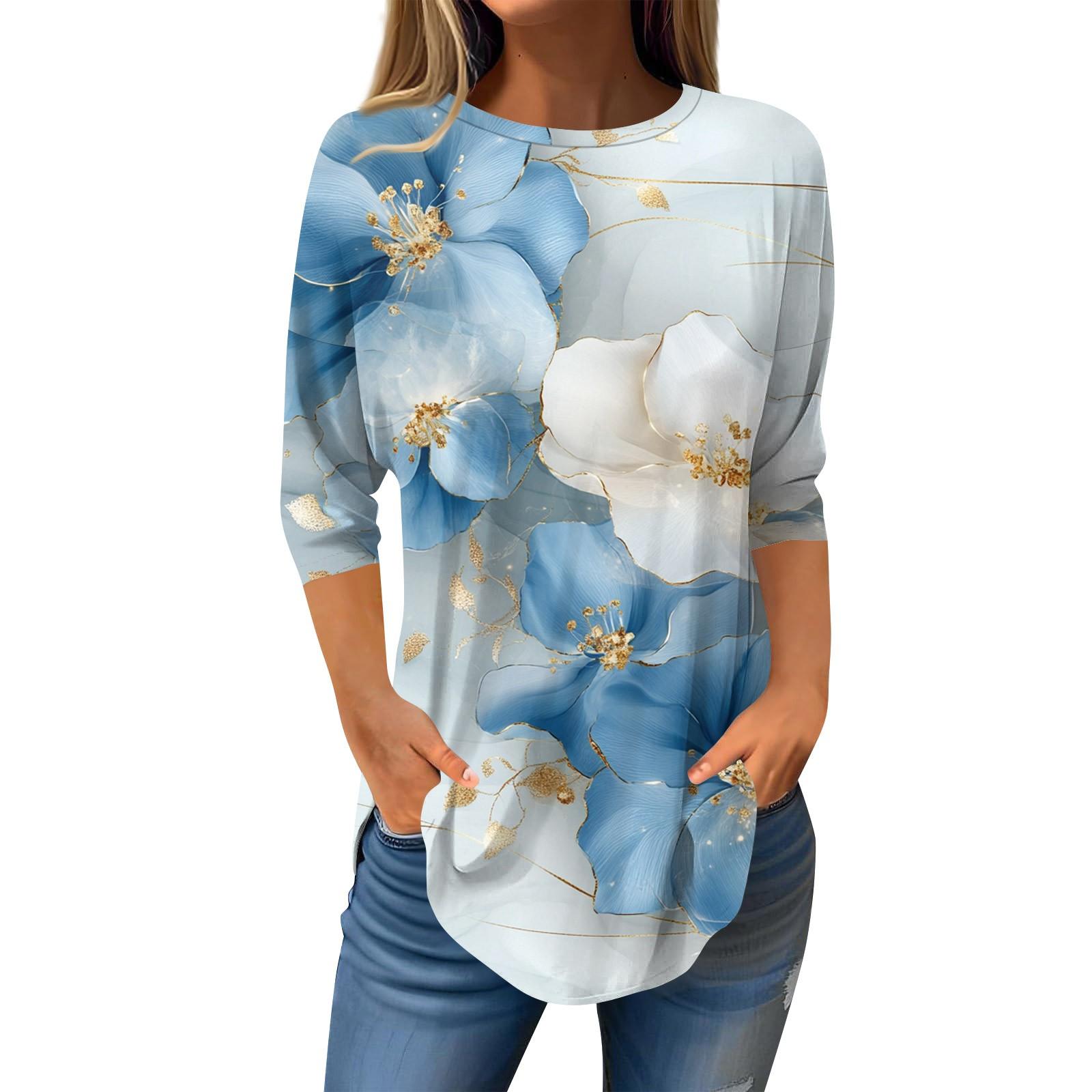 

Рубашки с рукавом 3/4 для женщин, милые топы, футболки с рисунком, блузки, повседневные базовые топы больших размеров, пуловеры L чёрный