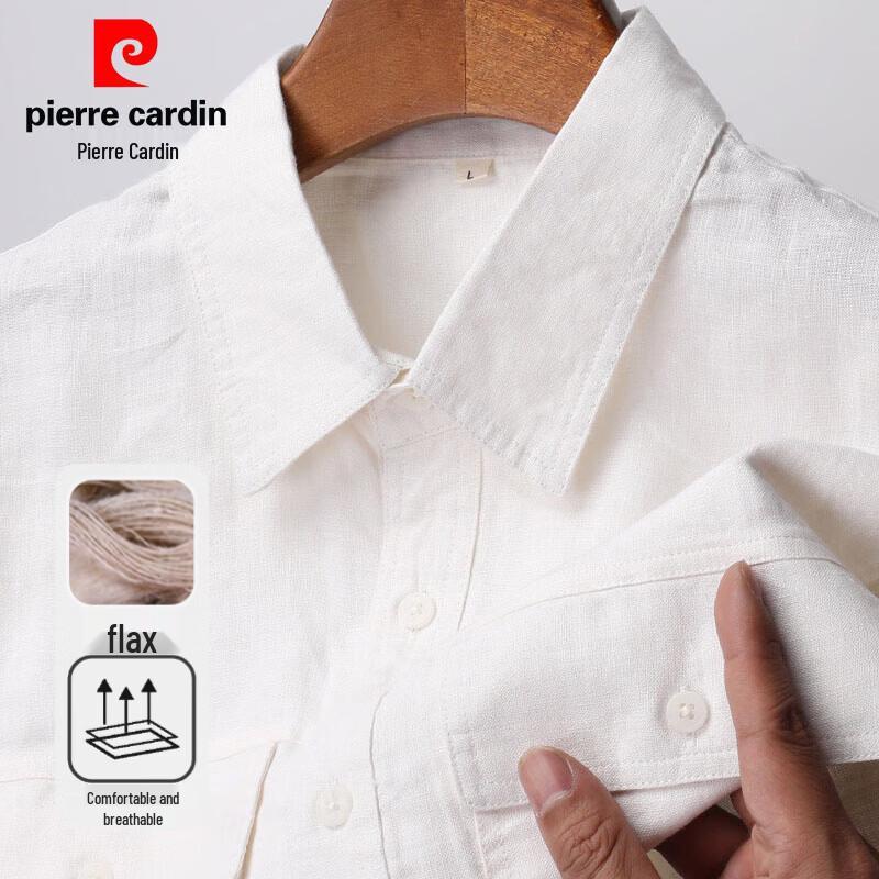 Pierre Cardin Men s 100% Linen Chinese Style Short Sleeve Shirt S