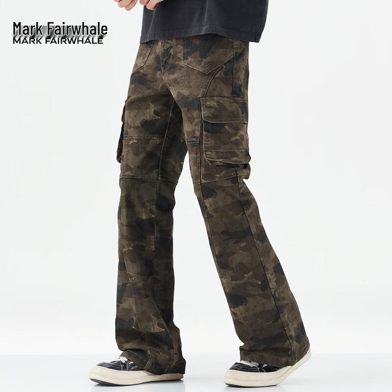 Mark Fairwhale Men's Slim Fit Camouflage Flare Cargo Pants