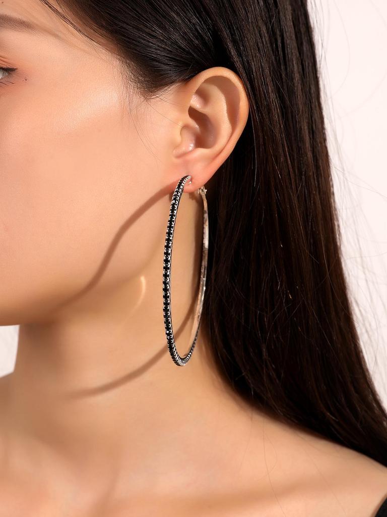 Orecchini a cerchio alla moda da 8 cm con strass per donna - Accessorio di moda brillante per festival e feste