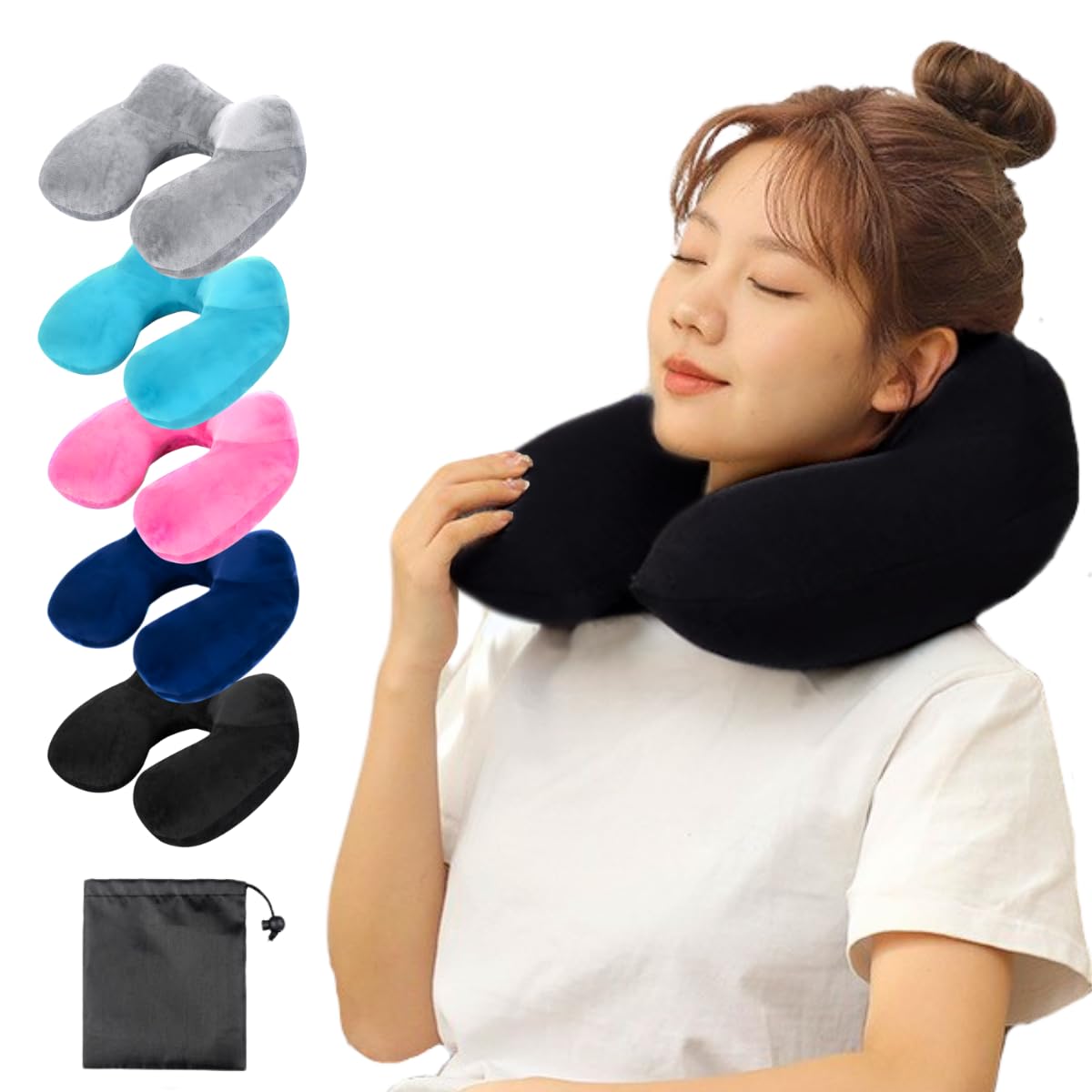

Prv Velour Neck Inflates in just 2 breaths of releases in 3 velour easy to portable neck travel overseas disaster Warranty [5-Second Pillow] air, чёрный