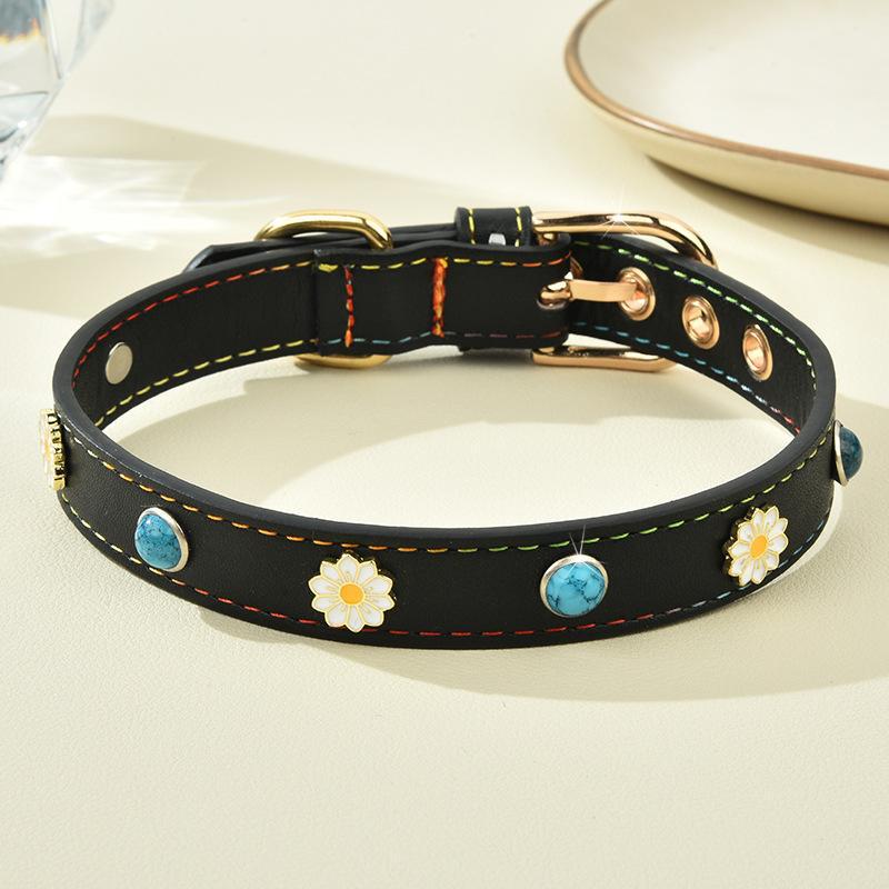 

Золотая пряжка-цветок бирюзовый кожаный чокер Achille модное ожерелье 18K