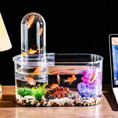 Clear View Negative Pressure Fish Tank Space Saving with Cover Small Goldfish Tank Shatterproof Floating Desk Fish Tank for Home
