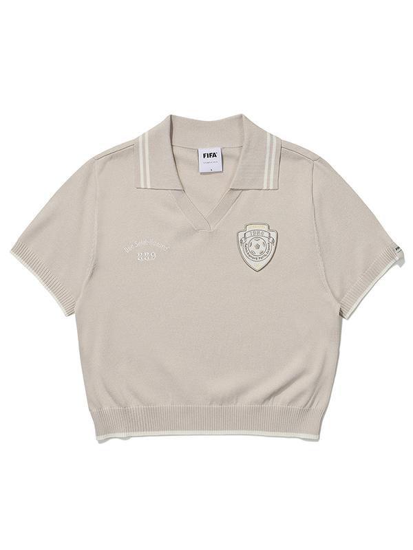 Pifa 1904 Women S Collared Short Sleeve Sweater (Beige) Be/090