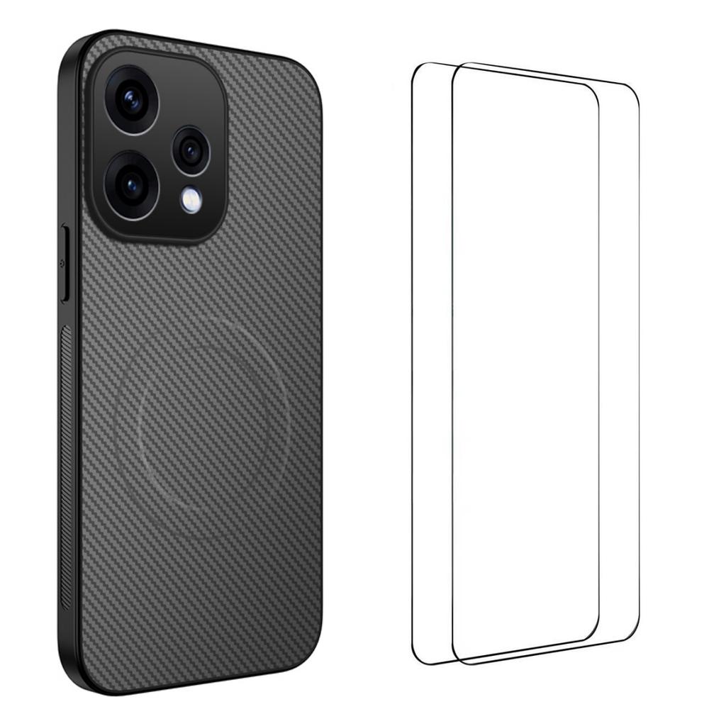For Oppo Reno15c 5G (China)/Oppo Reno15 5G (Global) Magnetic Case WANLONFENG TQ1 Series Carbon Fiber Texture PC TPU Phone Cover with 2Pcs Screen Films