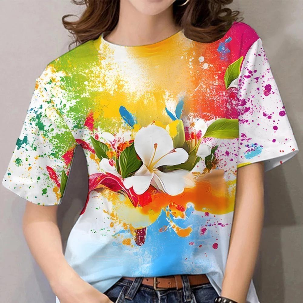 

Tie dye printed women s T-shirt | Hawaiian style round neck 5XL