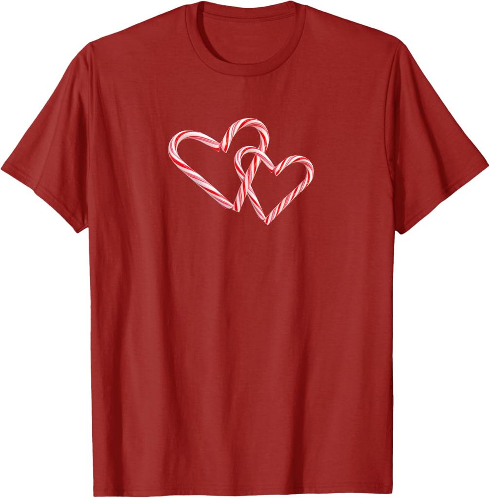 Candy Cane Hearts Graphic Tee Interlocking Peppermint Christmas Holiday T-Shirt