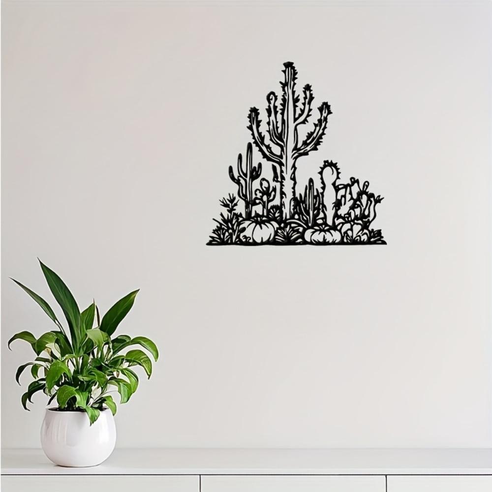 Black Metal Cactus Wall Sculpture Desert Iron Art Outdoor Decor Durable Southwest Landscape Patio Hanging Modern Halloween Christmas Gift