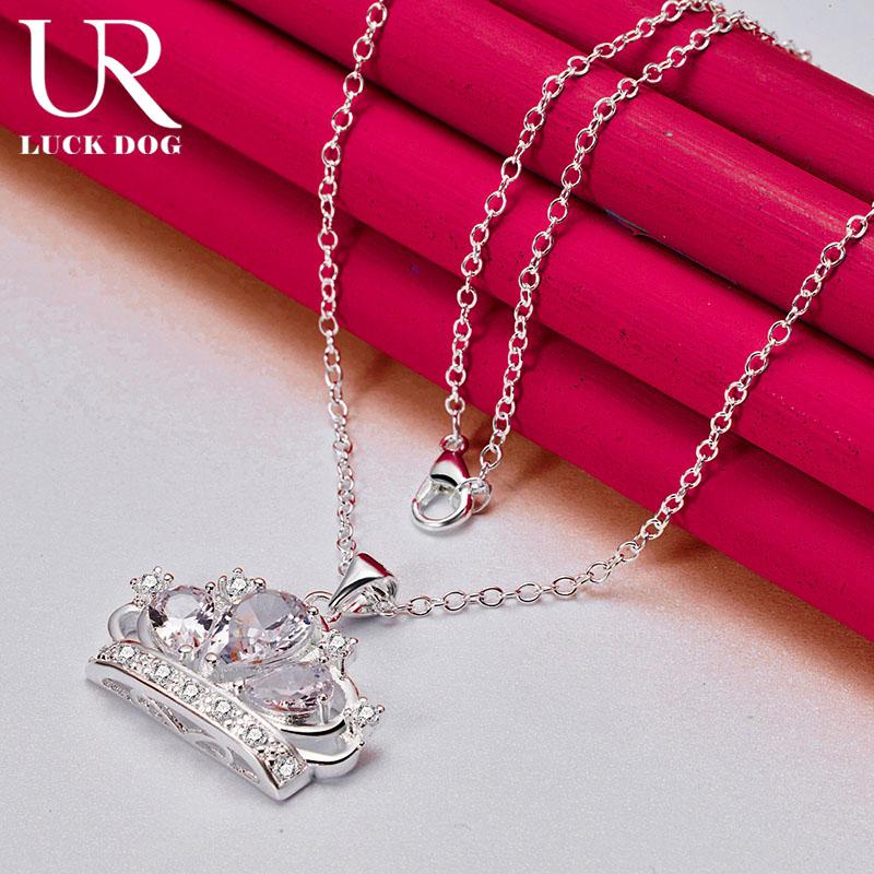 925 Sterling Silver Crown Zircon Pendant Necklace Fashionable Wedding Jewelry