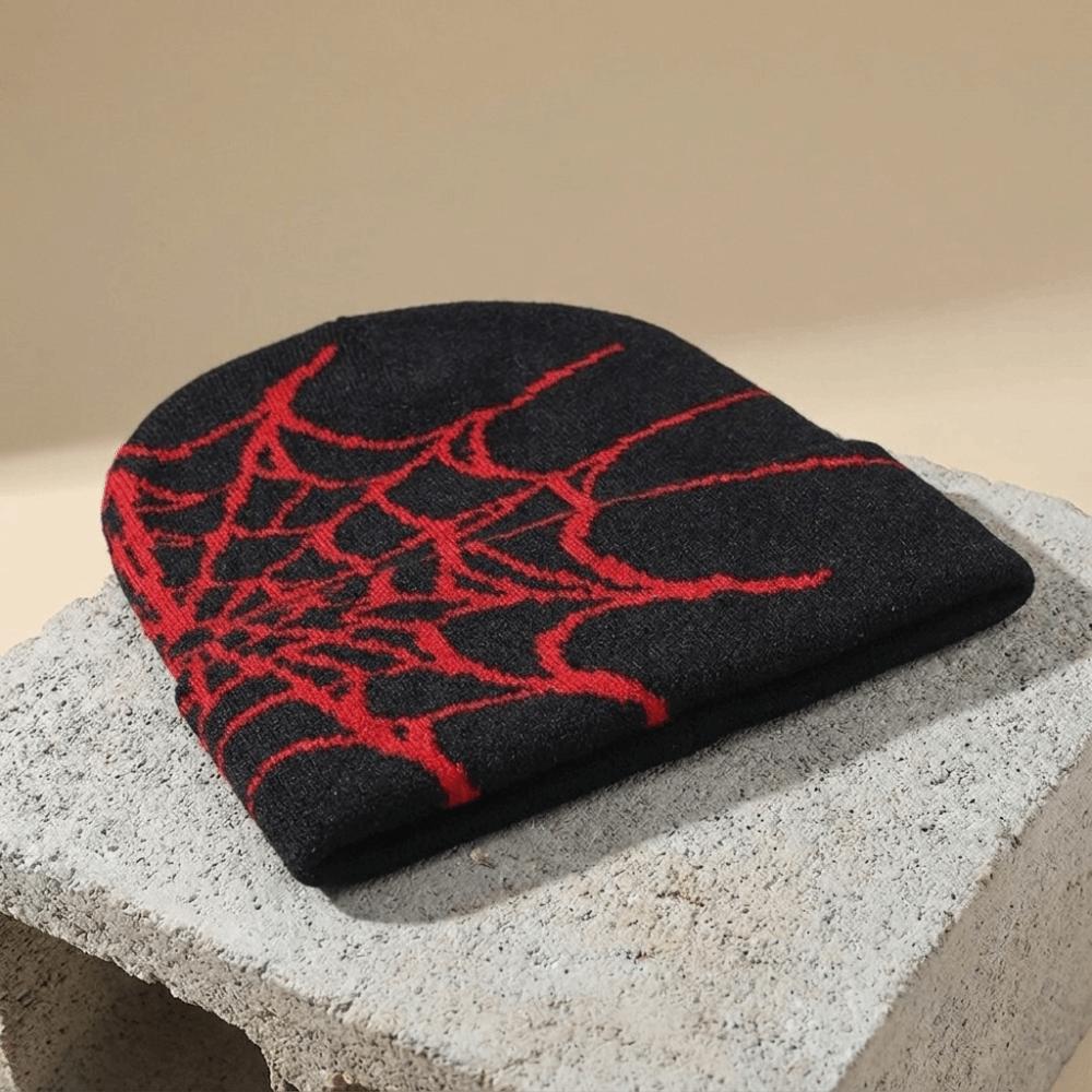 Warm Pullover Hat Soft Cuffed Knitted Hat Y2K Spider Web Pattern Beanie Caps Casual Wear