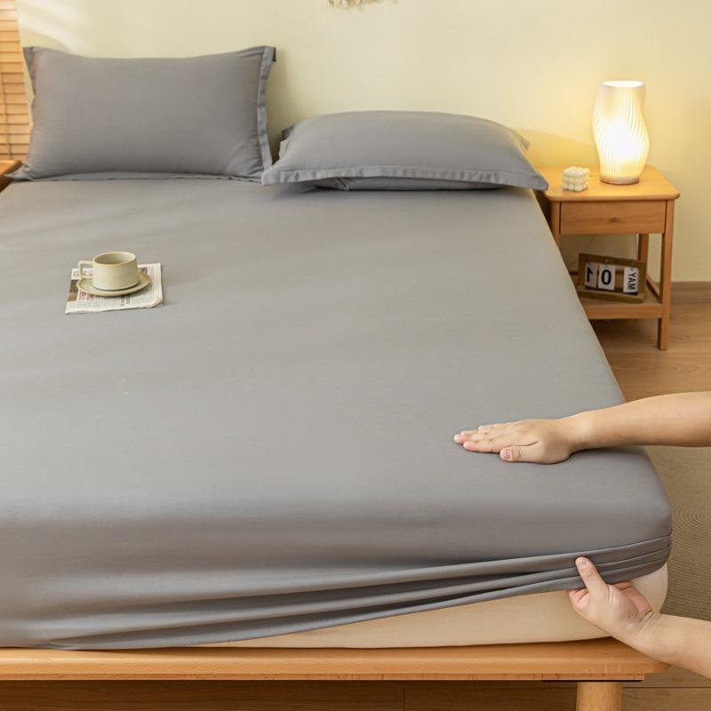 Brushed Washed Cotton Fitted Sheet, All Seasons Full Wrap Mattress Protector Cover with Pillowcase, Dustproof Anti-Dirty Bed Linen