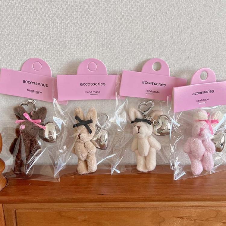 Cartoon Rabbits Toy Keyring Plush Bunnys with Heart Pendant Keychain Animal Charm Key Chain Women Girl Bag Accessories