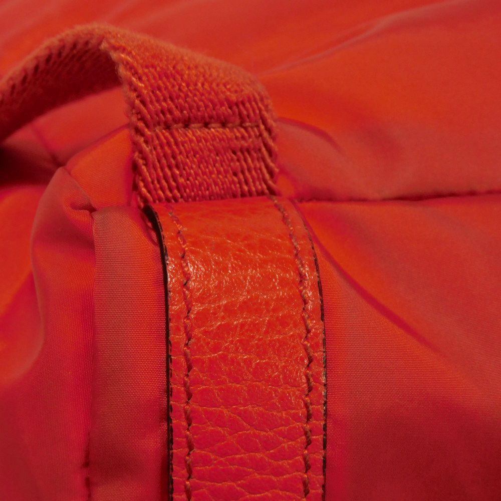 Used 9539 GG Nylon Daypack 387071 7927 Double G Calfskin Drawstring Logo Embossed Orange Red Men's from Japan AUTHENTIC