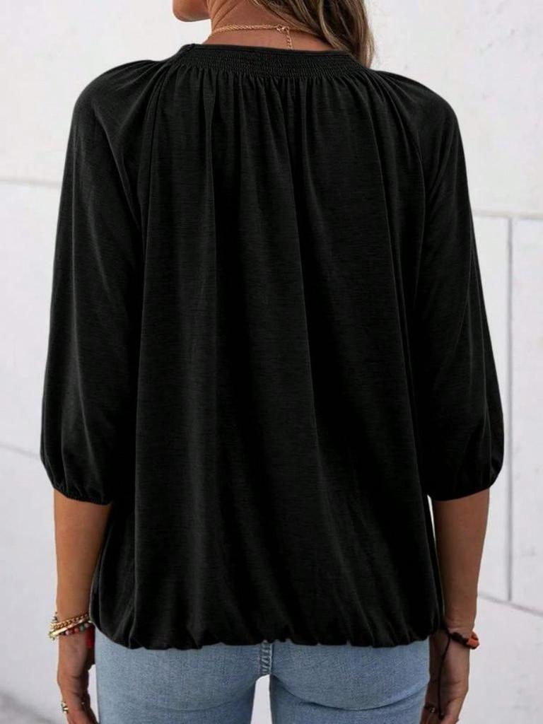 Women's Cotton Crew Neck T-Shirt Half Sleeve Loose Pleated Basic Blouse Top