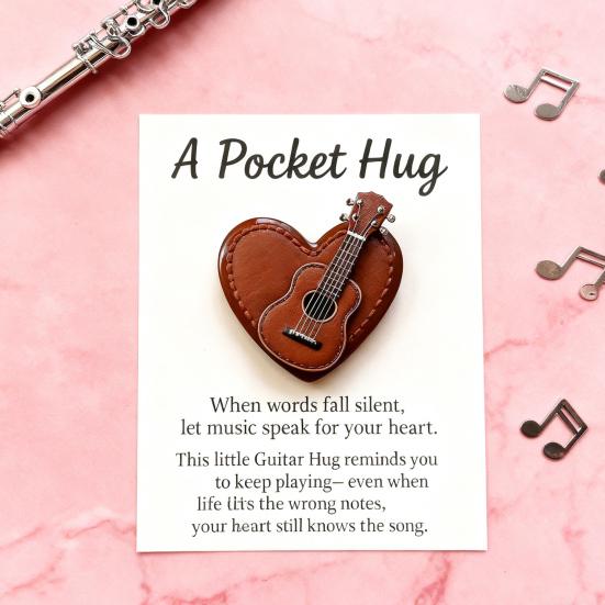 Srdce Kytara Kapesní Objetí Ručně Vyráběná Mini Kytara s Inspirativní Kartičkou Kapesní Objetí Srdce Kytara Památeční Dárek pro Hudebníky Kytaristy Milovníky Hudby