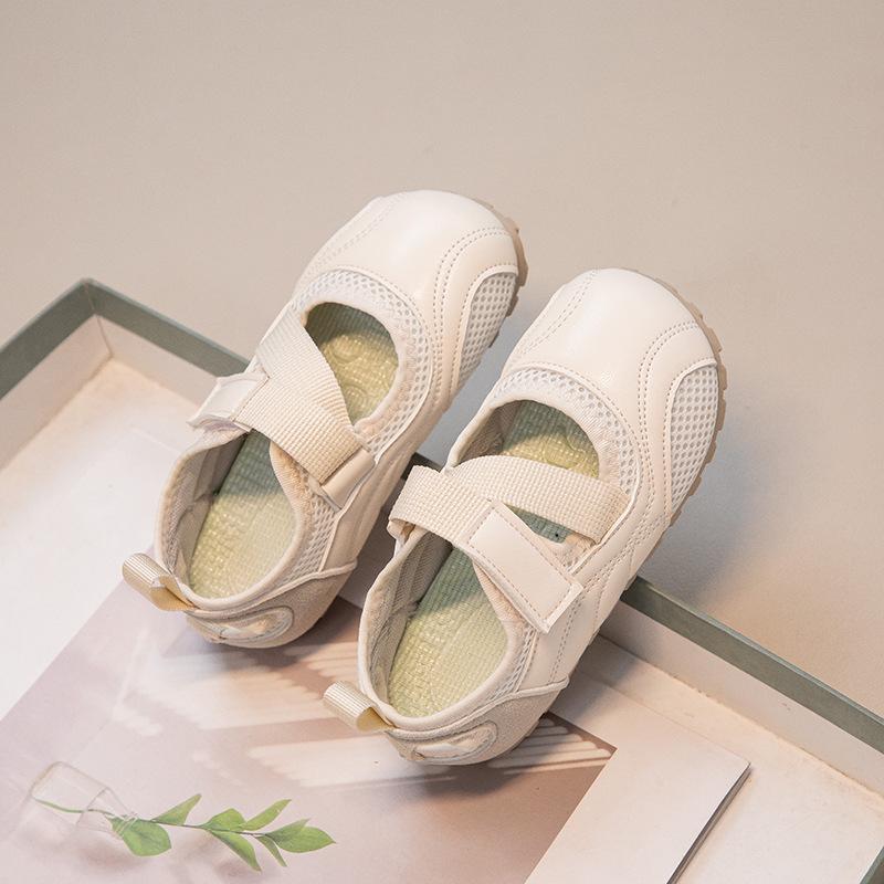 Kids Beige Mesh Breathable Hook and Loop Casual Shoes 23