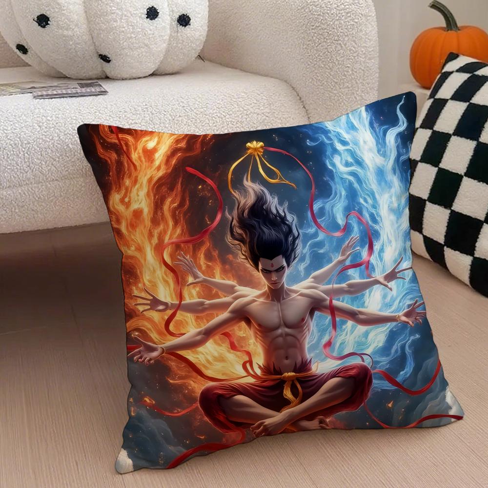 Chinese Anim Nezha Cushion Cover Throw Pillow Cover Hidden Button Durable Polyester Chair Cushion