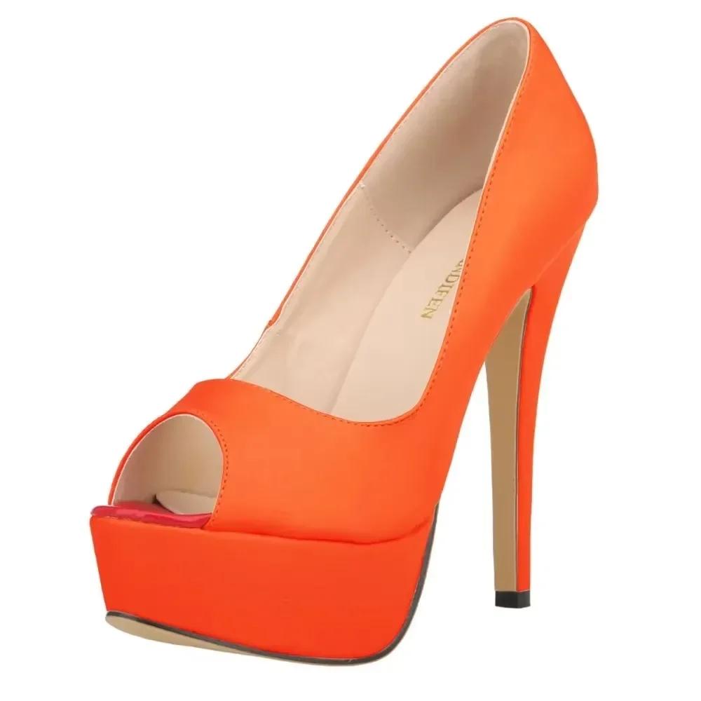 Large Size Women's Sexy Pumps Stilettos Fashion Matte Leather 14cm Platform High Heels Open Toe Party Nighclub Wedding Shoes