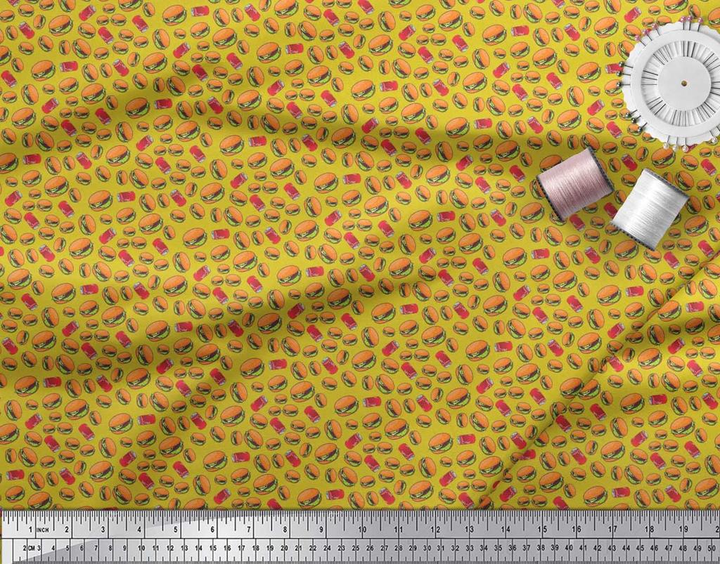 Soimoi Japan Crepe Satin Fabric Coke & Burger Food Printed Craft Fabric by the Metre 42 Inch