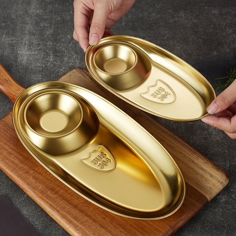 Elegant Gold Tone 304 Nonrust Steel Appetizer Dish Large Capacity Rusts Resistant For Gatherings And Restaurants