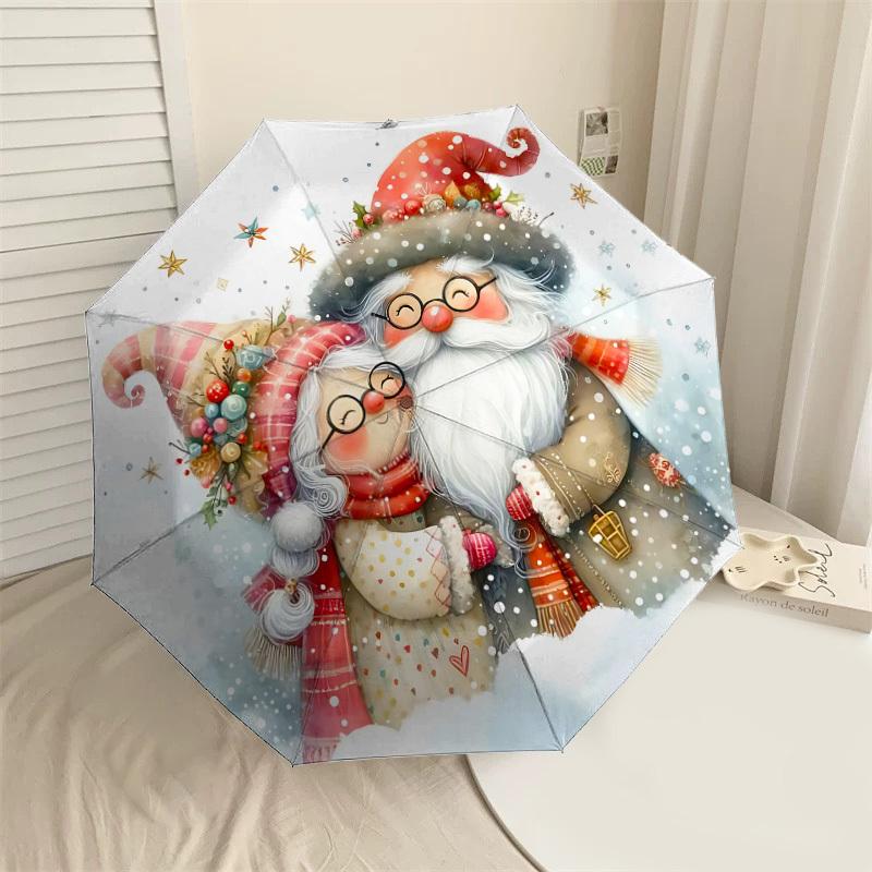 

1PC Santa Claus SnowflakesAutomatic Open/Close Umbrella with Windproof, 8-Rib Sturdy Canopy, Durable Ribs, Fashionable Design, Outdoor Accessory, Fun