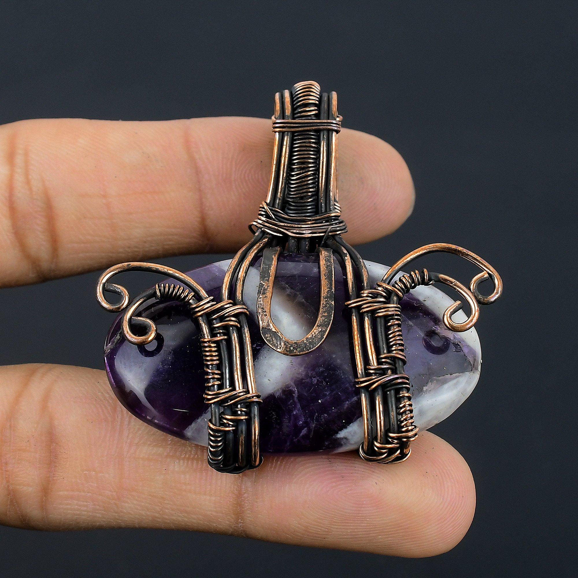 

Sage Amethyst Pendant, Gemstone 999 Copper Wire Wrapped Jewelry Pendant, Handmade Jewelry Birthstone Pendant, Gift For Him 2.55 Inches