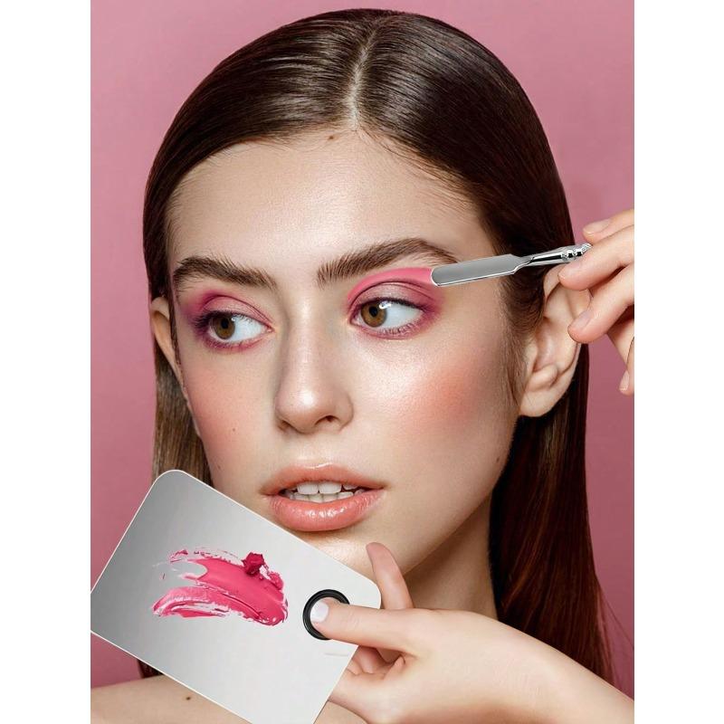 3pcs/set Makeup Mixing Palette, Professional Stainless Steel Makeup Tool Palette, Color Mixing Stick, Foundation Makeup Brush, Makeup Tool