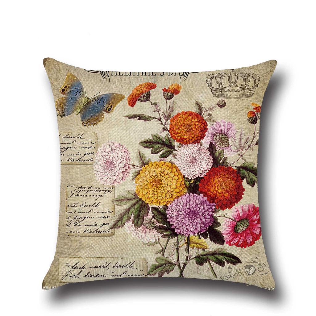 Pure Floral Linen Cushion Rose Pillow for Home Chair Sofa Decorative Oil Painting Flowers Pillowcase