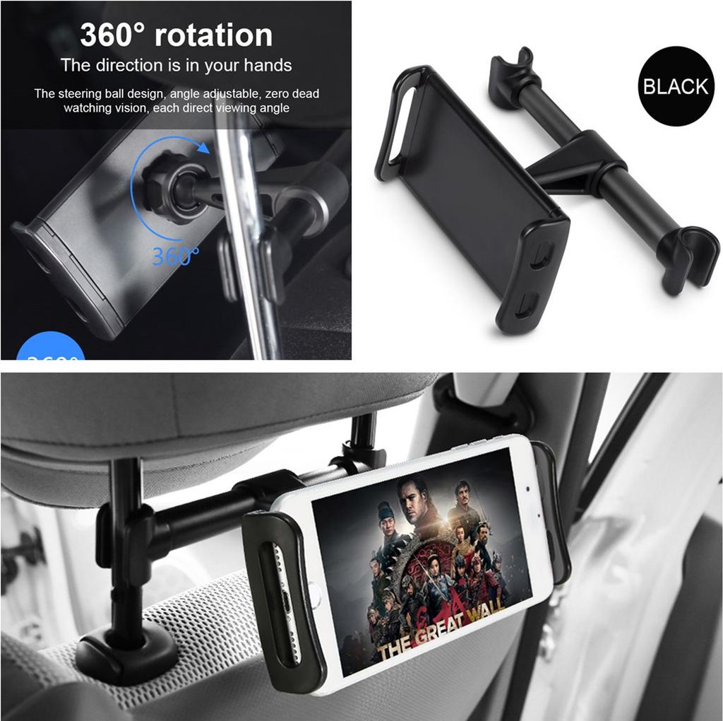 Car Back Seat Headrest Mount Holder For 4-11" Screen Phones&Tablet&iPad Black