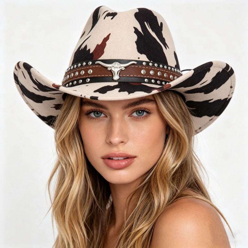 Vintage Cowboy Hat Women Men Retro Western Style Sun Cow Beige White Outdoor Protection