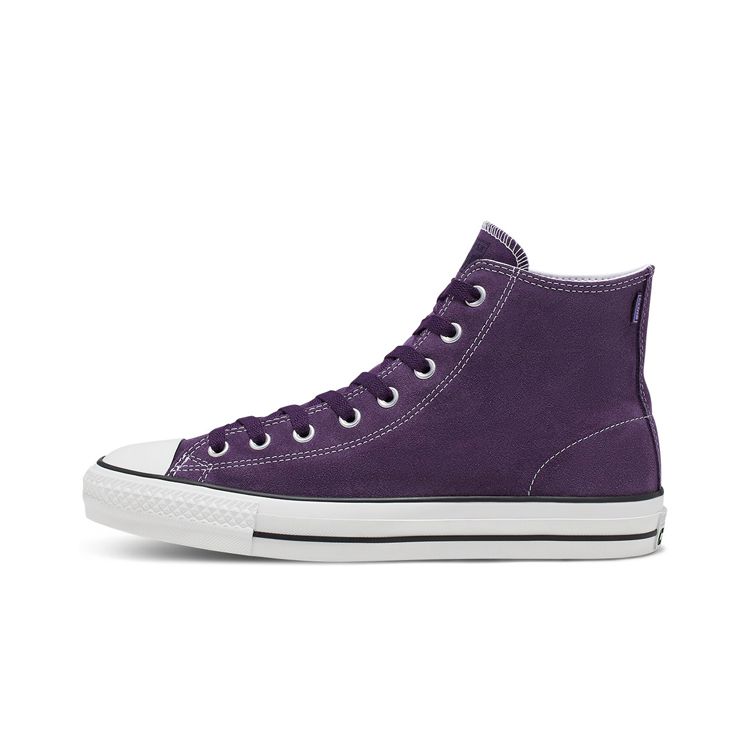Converse Chuck Taylor All Star Skate Pro Hi Suede Versatile Comfortable Casual Lightweight High-Top Canvas Shoes Unisex Sneakers White Purple 166021C